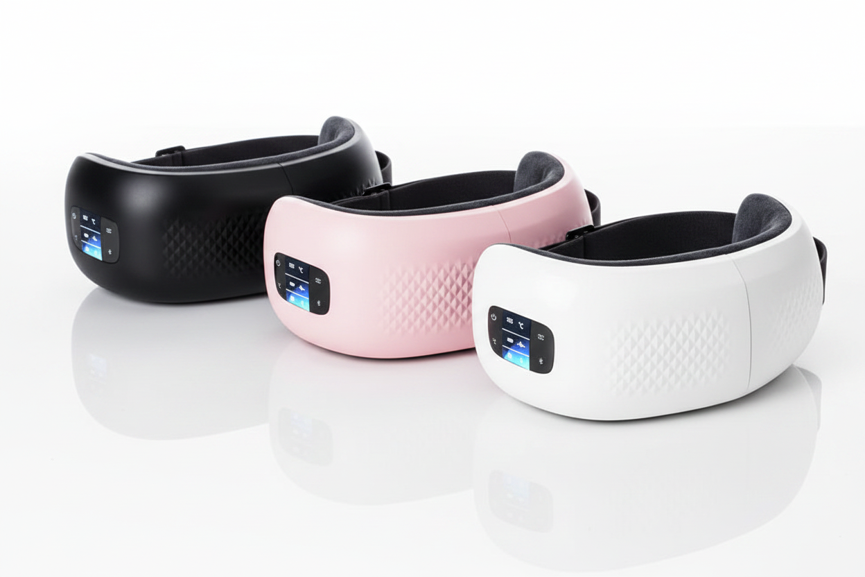 Eye massager in black, pink, and white color variants displayed together